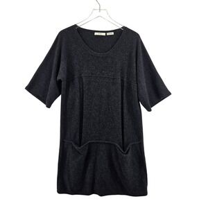 Neiman Marcus Cashmere Collection Gray Short Sleeve Tunic Sweater Dress Large